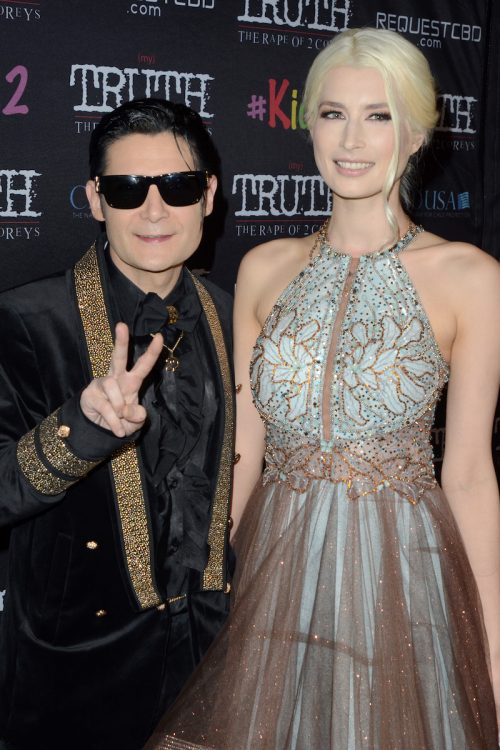 Corey Feldman and Courtney Mitchell at the "(My) Truth: The Rape of 2 Coreys" premiere in 2020