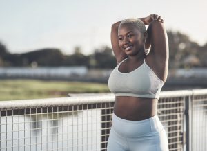 woman stretching outside