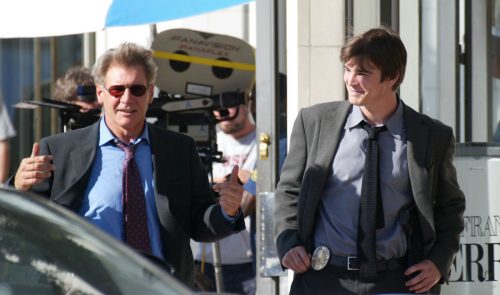 Harrison Ford and Josh Hartnett filming "Hollywood Homicide" in 2002