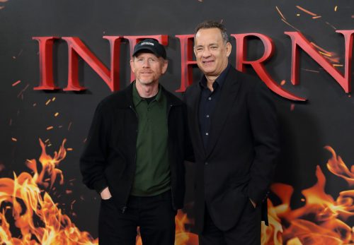 Ron Howard and Tom Hanks at a photocall for "Inferno" in 2016