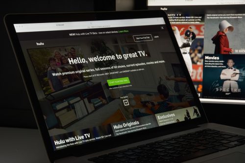 Hulu website homepage. It is an American subscription video on demand service owned by Hulu LLC. Hulu logo visible.
