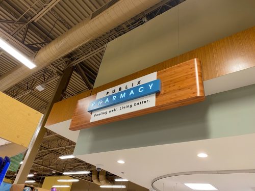 The sign above the Publix grocery store pharmacy in Orlando, Florida.