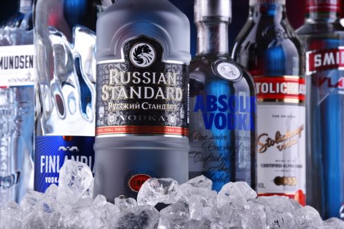 Bottles of several global brands of vodka, the worldâ€™s largest internationally traded spirit with the estimated sale of about 500 million nine-liter cases a year.