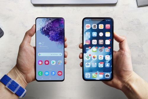 Apple and Android phone side by side
