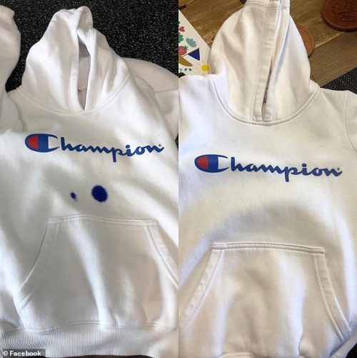 before and after sweatshirt stain