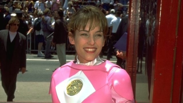 amy jo johnson in her pink power ranger costume