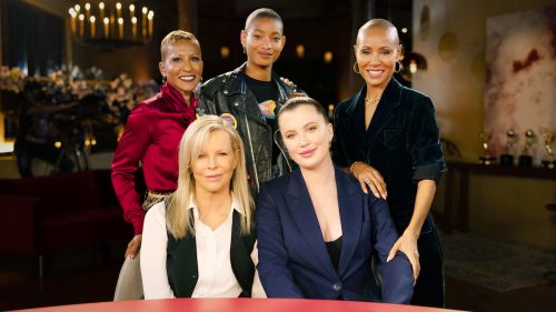 Kim Basinger and Ireland Baldwin with the "Red Table Talk" hosts 