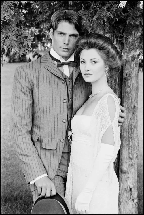 Christopher Reeve and Jane Seymour on the set of "Somewhere in Time"