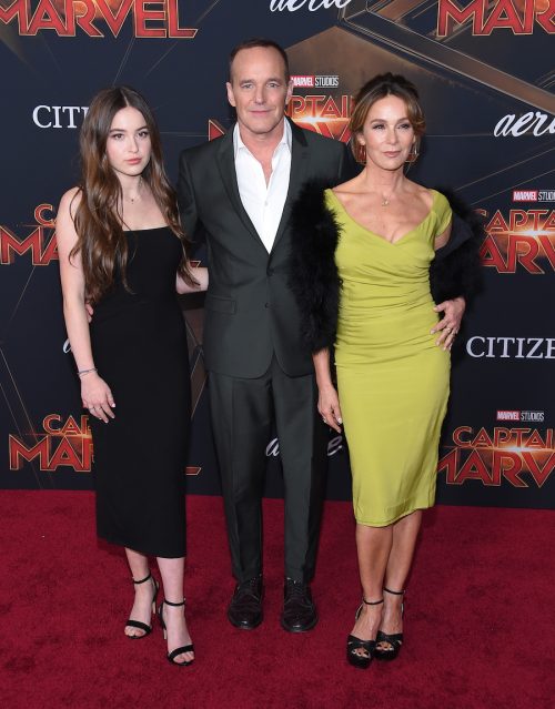 Stella Gregg, Clark Gregg, Jennifer Grey at the premiere of "Captain Marvel" in 2019