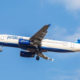 Airbus A320 JetBlue approaches John F. Kennedy International Airport in New York, NY on November 3, 2013. A320 was the first narrow body airliner from Airbus. It is the biggest competition to Boeing 737.