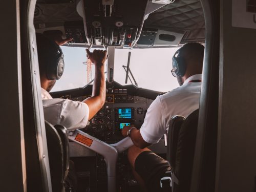 Two pilots from the Maldives flying a seaplane from Male