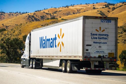 walmart truck driving down the highway