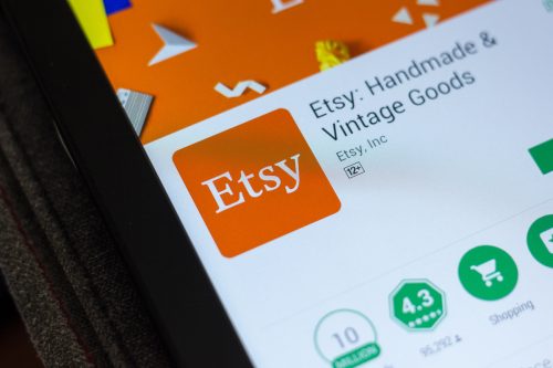 Etsy mobile app on the display of tablet