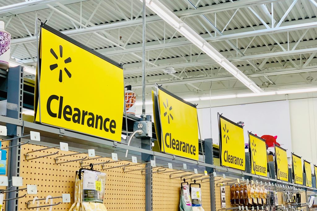 Walmart clearance sign indicates that all items are for sale at a discounted price