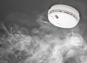 smoke detector of fire alarm in action