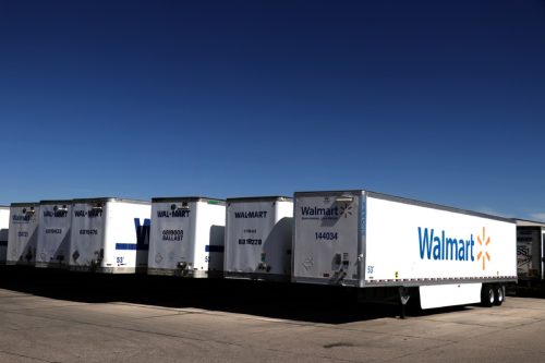 a fleet of walmart trailers