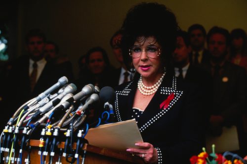 Elizabeth Taylor testifying about AIDS in front of the Senate Labor and Human Resources Committee in 1992