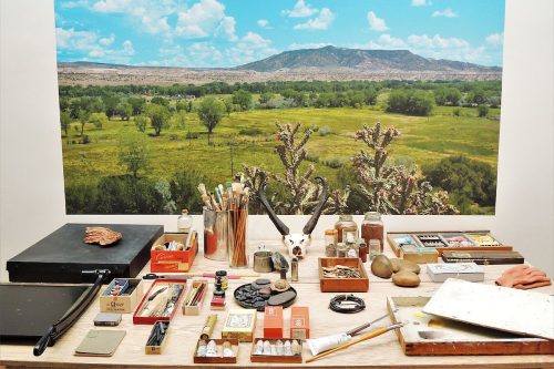 painting materials at Georgia O'Keeffe Museum in New Mexico