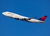 A Delta Air Lines jet taking off