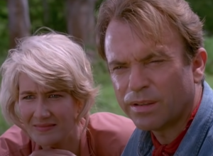 Laura Dern and Sam Neill in "Jurassic Park"