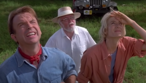 Sam Neill, Richard Attenborough, and Laura Dern in "Jurassic Park"