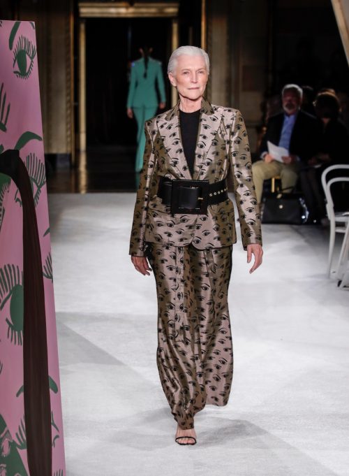 Maye Musk walking in the Christian Siriano Spring/Summer 2020 show in September 2019