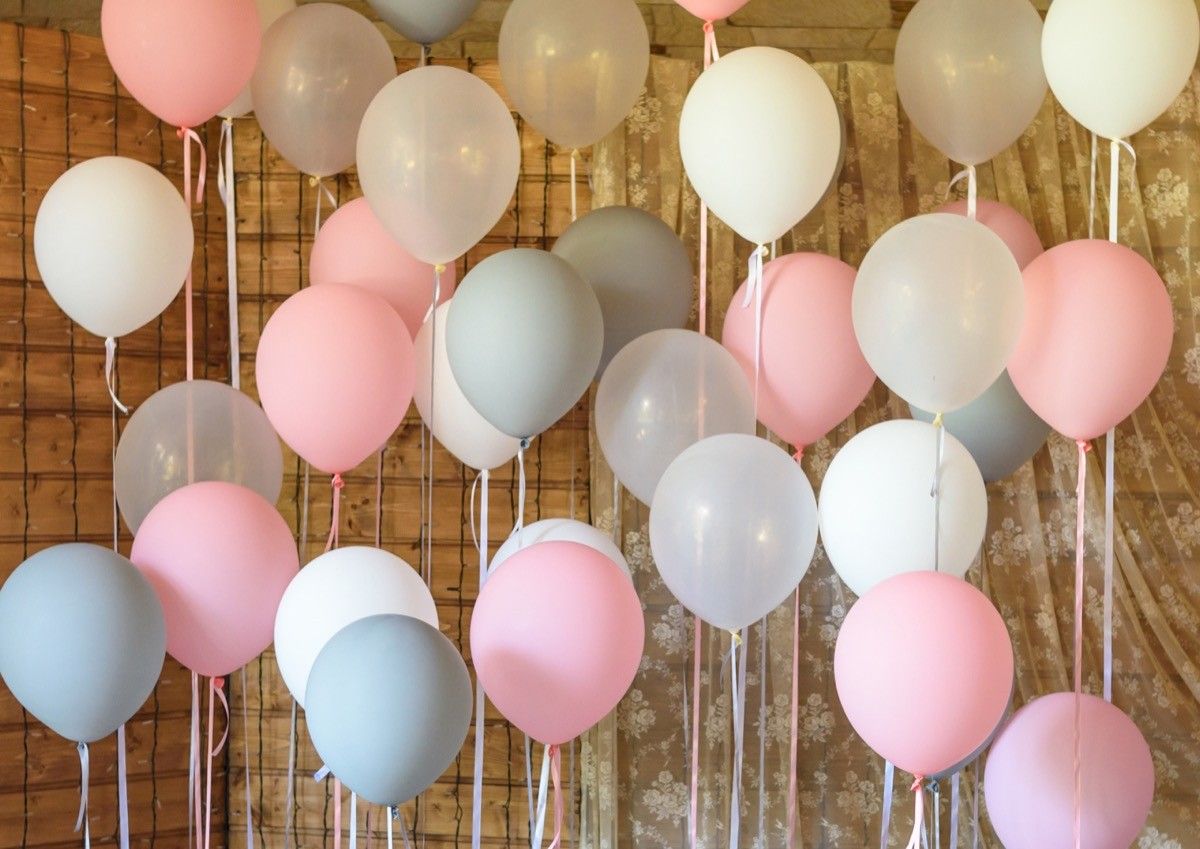 pink, white, and gray balloons party decorations