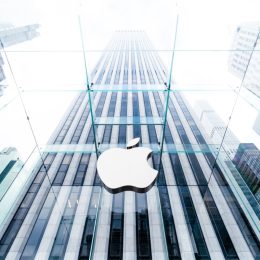 apple logo on side of building