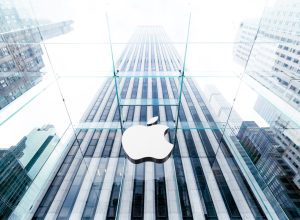 apple logo on side of building
