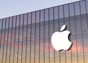 apple corporation logo on side of building