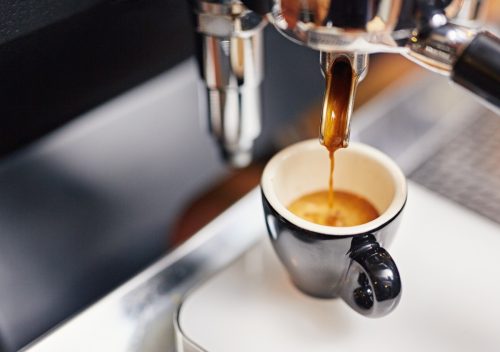 brewing espresso coffee