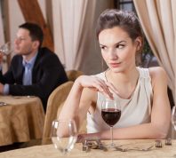 single woman with wine