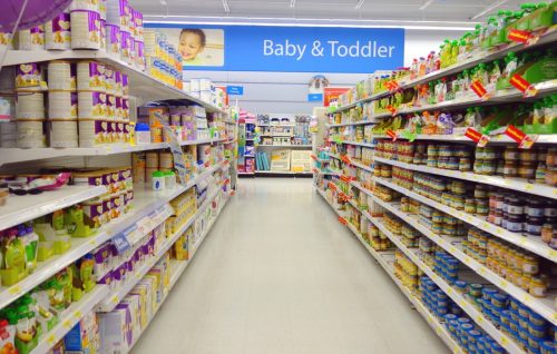 Baby and toddler food selection in a supermarket in Toronto, Canada.