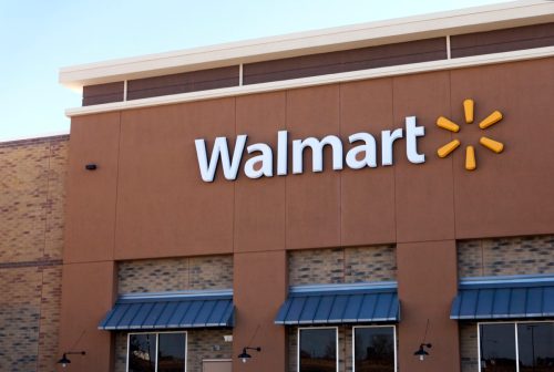 New Walmart store facade featuring their most recent logo.