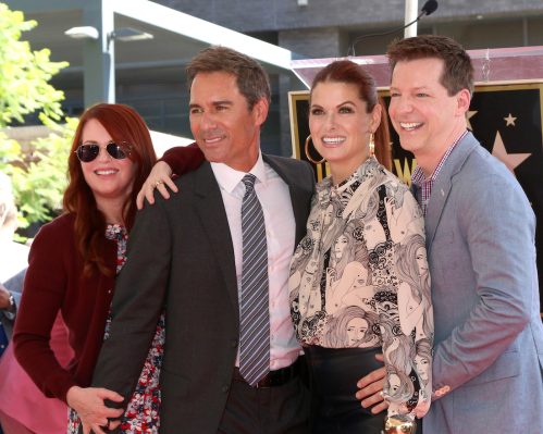 Megan Mullally, Eric McCormack, Debra Messing, and Sean Hayes at McCormack's Hollywood Walk of Fame Star Ceremony in 2018