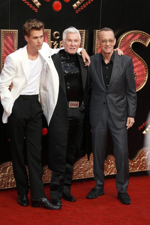 Austin Butler, Baz Luhrmann, and Tom Hanks at a screening of "Elvis" in London in May 2022