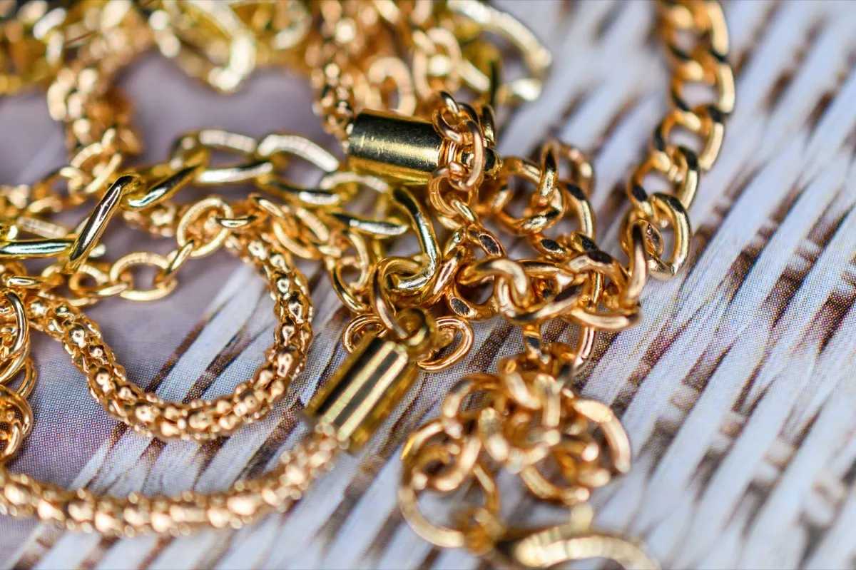 Golden chain close-up.  Fake Jewelry