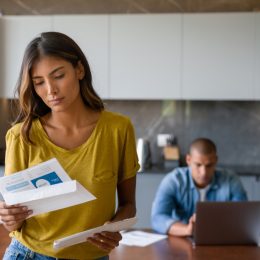 woman looking worried at mail