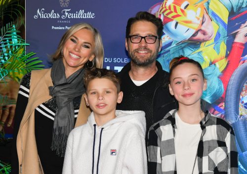 Naomi Lowde-Priestley, Jason Priestley, and their children Dashiell and Ava at the premiere of Cirque Du Soleil's "Volta" in 2020