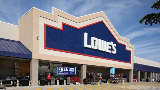 Lowe's home improvement store front. The company operates a chain of retail stores in the United States and Canada as seen on November 25, 2019.