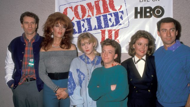 Ed O'Neill, Katey Sagal, Christina Applegate, David Faustino, Amanda Bearse, and David Garrison at Comic Relief III in 1989