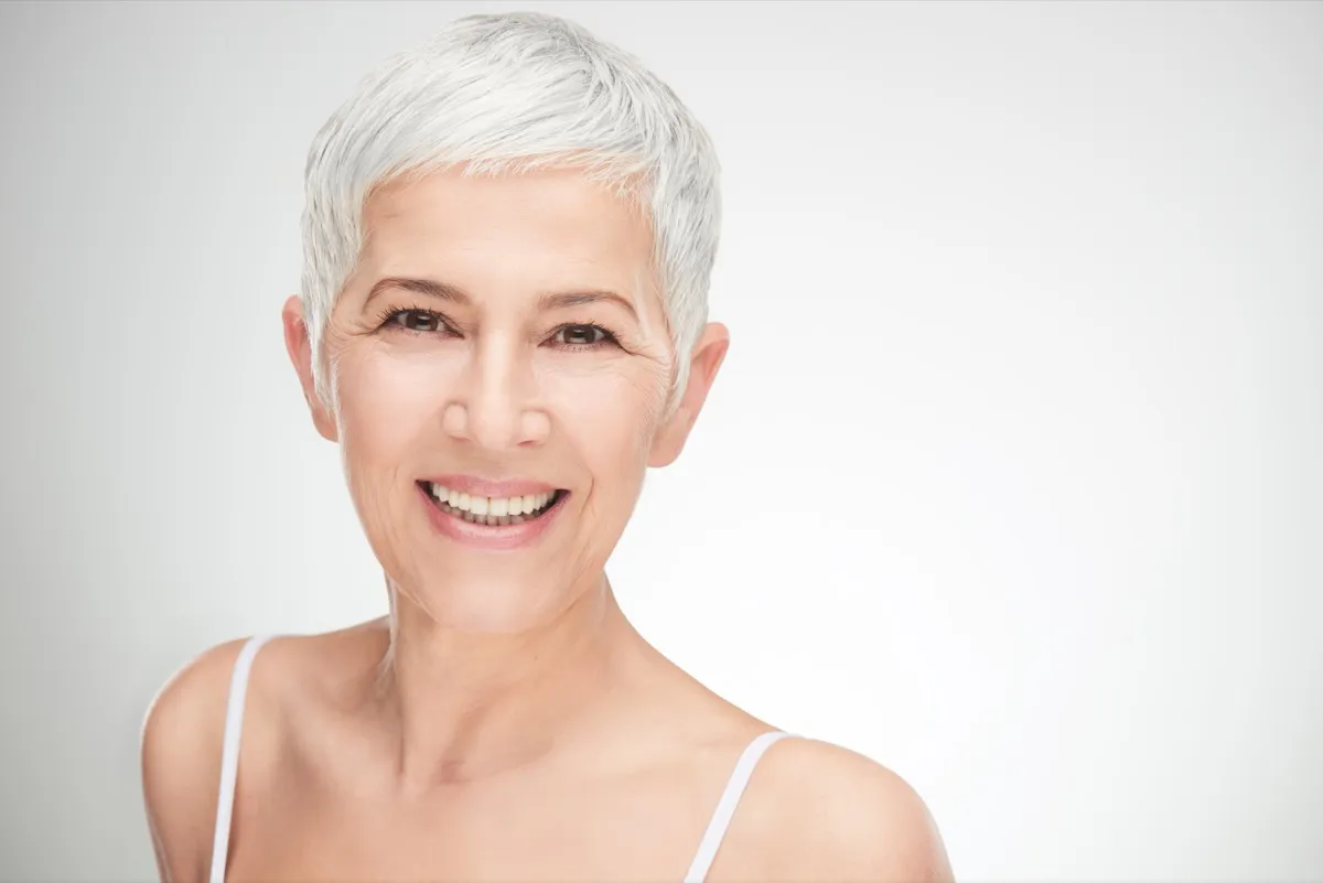 Woman with Gray Pixie Cut