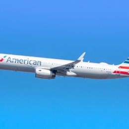 american airlines plane in flight