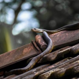 A snake resting on a house rooftop