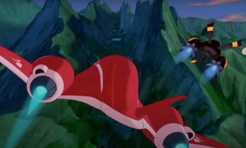 The alien spacecraft during the chase scene in "Lilo & Stitch"