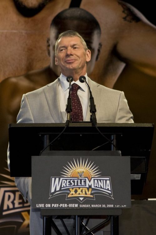 Vince McMahon at a Wrestlemania press conference in 2008