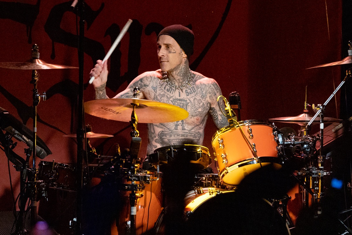 Travis Barker playing drums