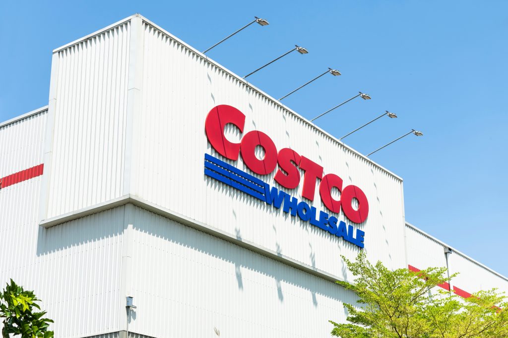 The exterior of a Costco warehouse retail store