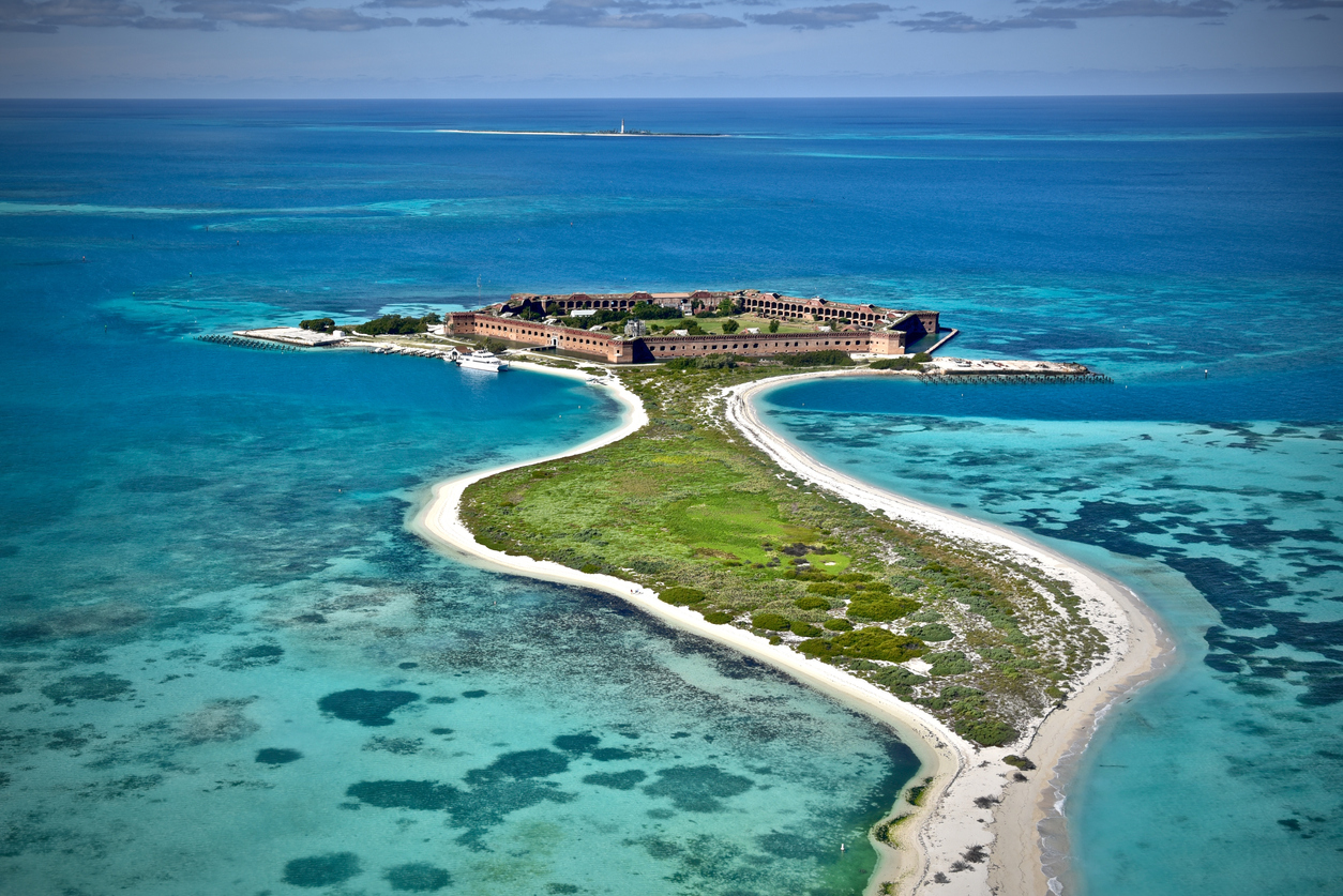 An aerial view of Dry Tortugas National Park in Florida