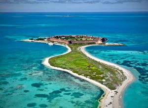 An aerial shot of Dry Tortugas National Park in Florida